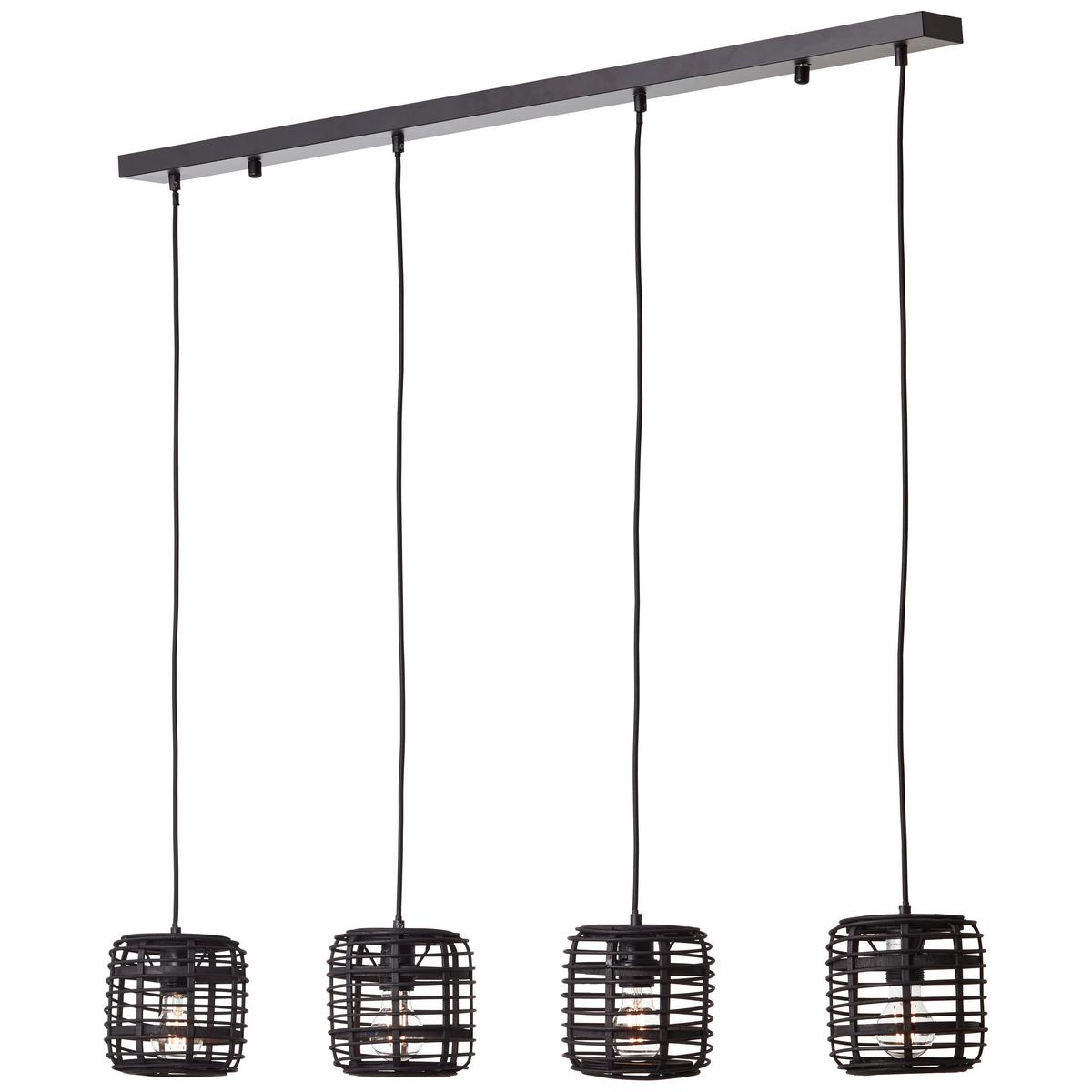 Hängeleuchte Crosstown H:110cm 4-Flammig, Bambusgitter Schirm - Schwarz, KONVENTIONELL, Holz/Metall (110/16,5/110cm) - Brilliant