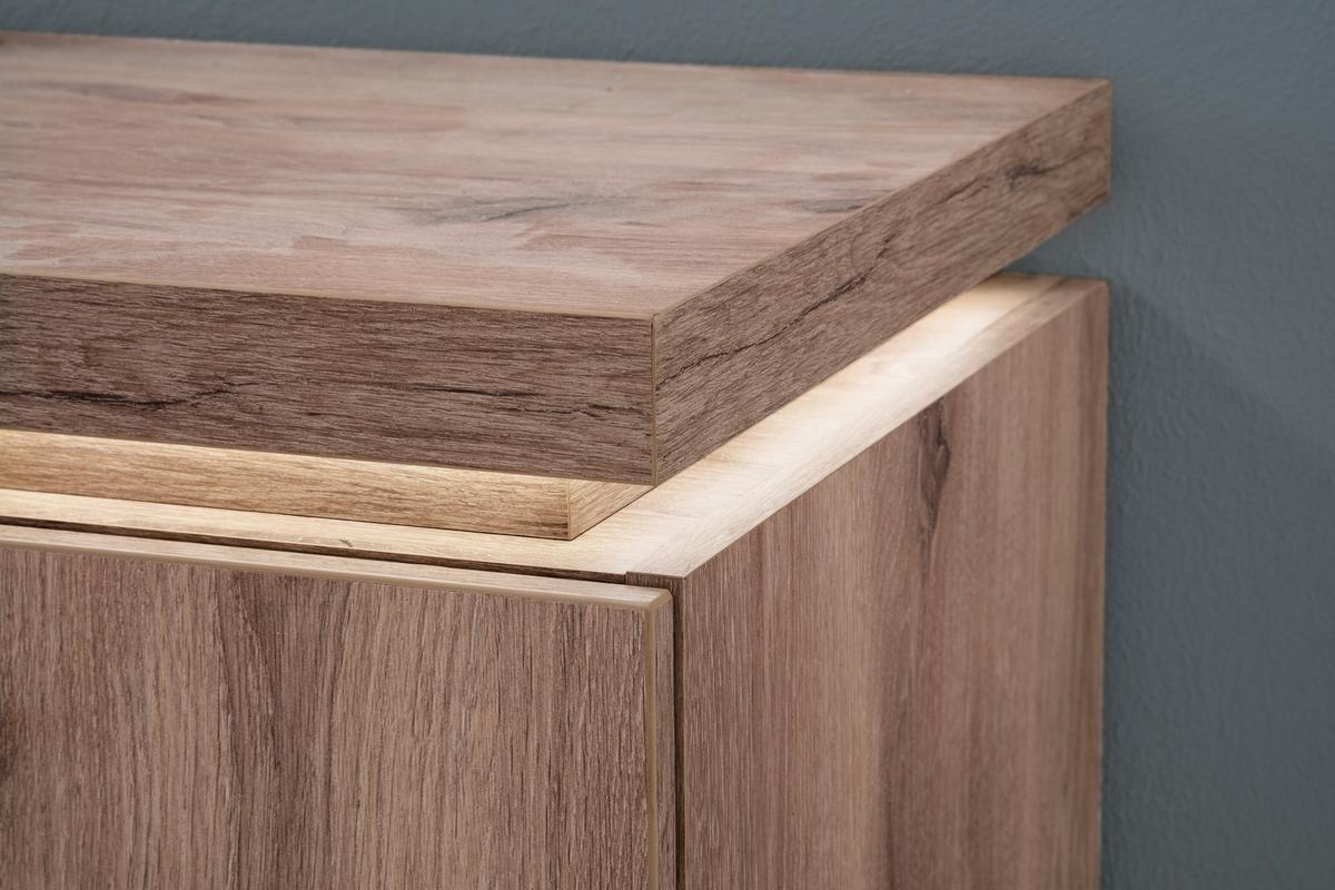 Wohnkombination Modern 4 -Teilig. mit Led Vanvouver, Eiche Dekor - Eichefarben, MODERN, Glas/Holzwerkstoff (342/198/44cm)