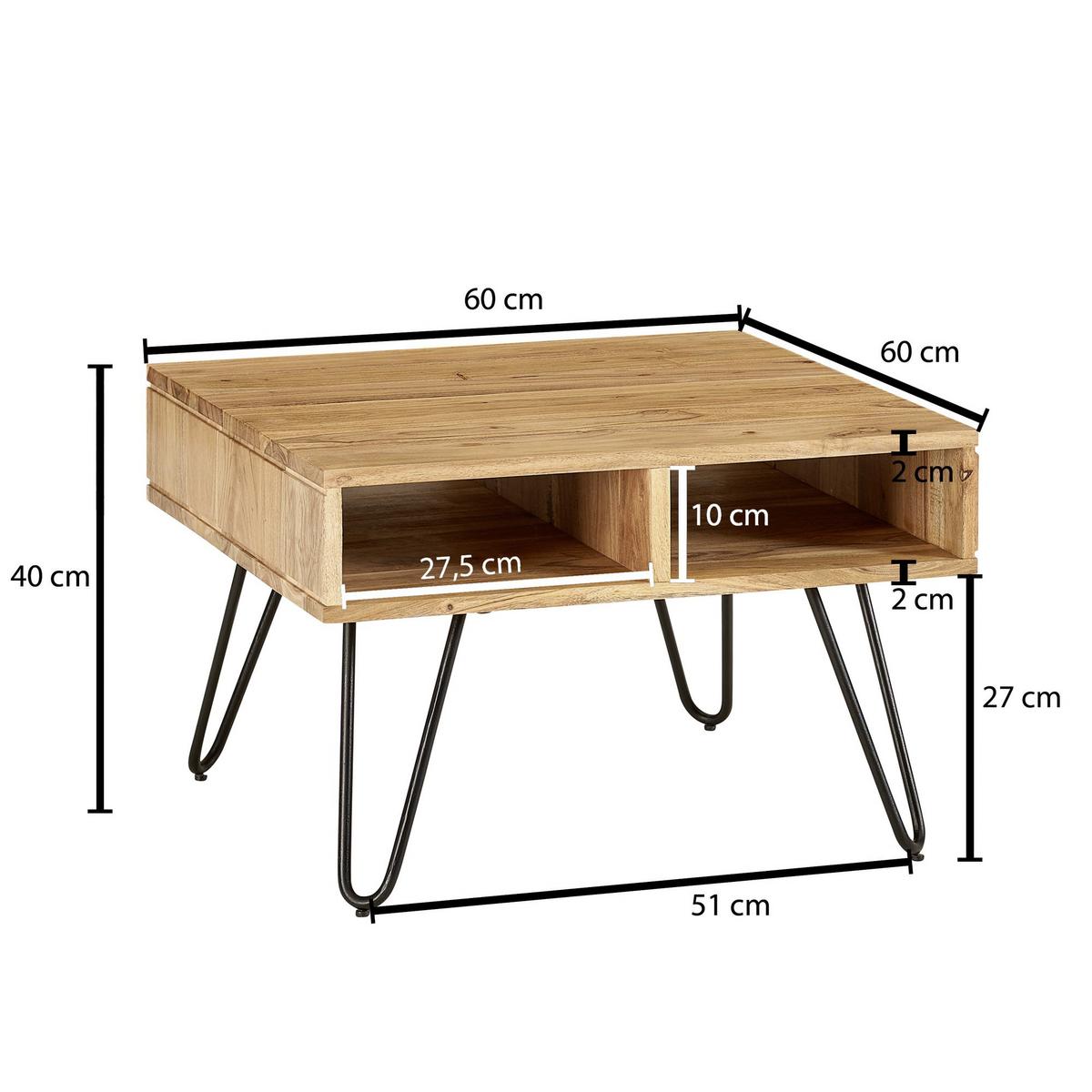 Konferenční stůl barvy akácie - černá/barvy akácie, Moderní, kov/dřevo (60/60/40cm) - MID.YOU