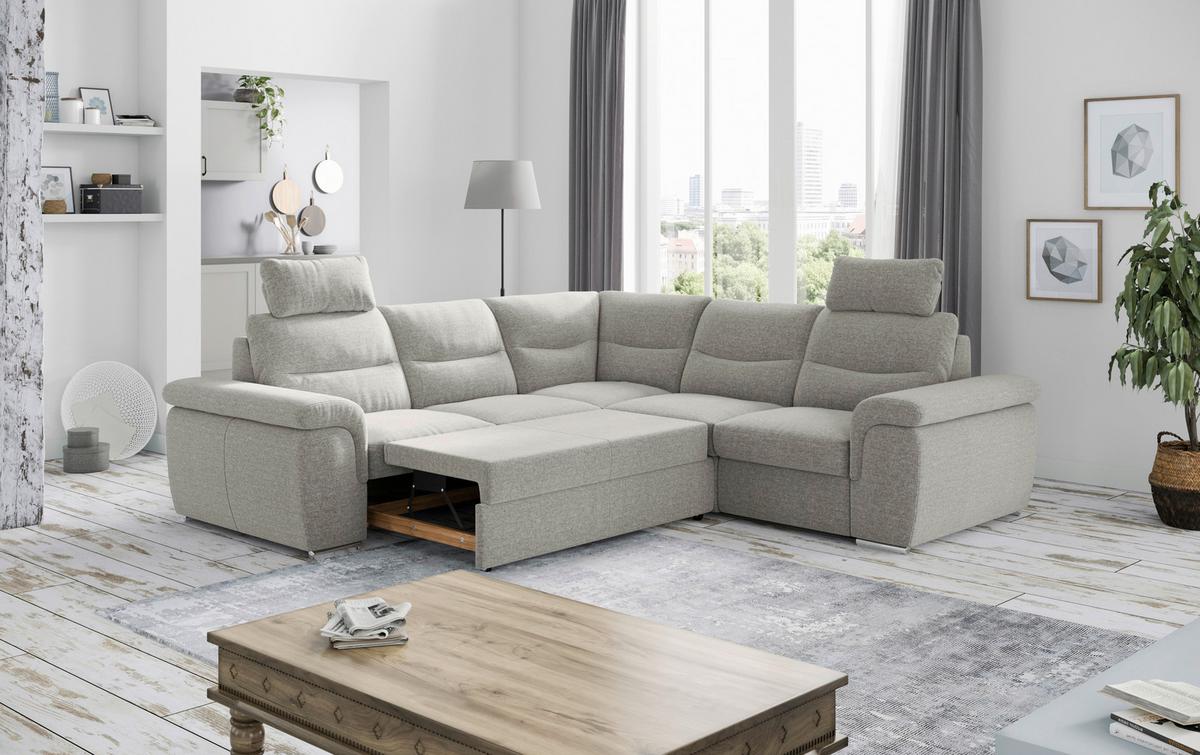 Sarokgarnitúra Hella - világosszürke, Konventionell, textil (260/88-112/262cm)