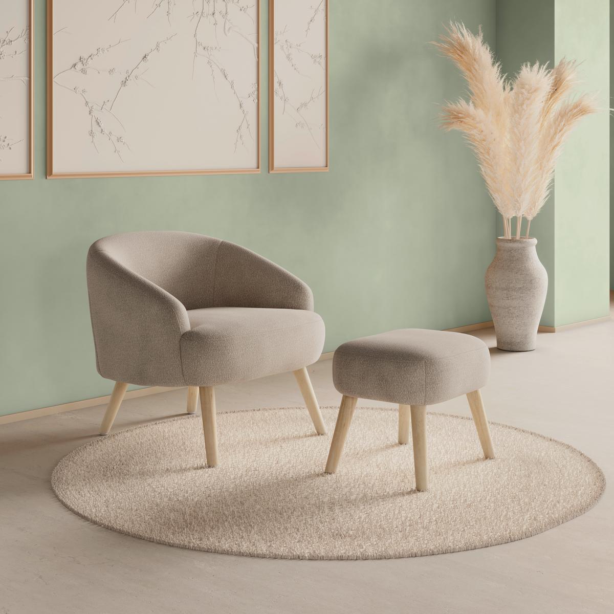 Relaxační křeslo SONJA, krémová žinylka, max.140 kg - krémová/přírodní barvy, Moderní, dřevo/textil (71/69/68cm) - Bessagi Home