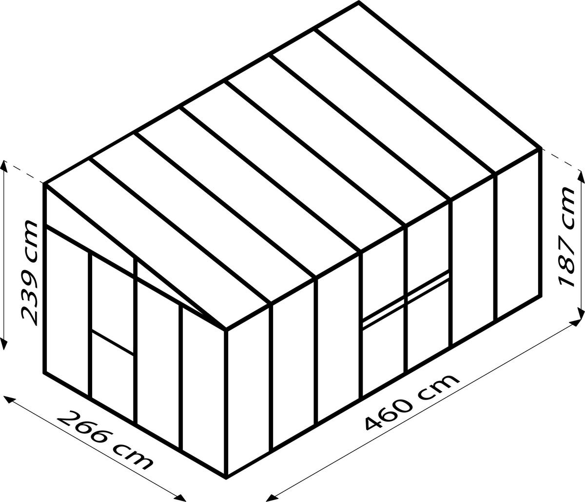 Anlehn-gewächshausbausatz 11900 11,9 M2 - Schwarz, Basics, Glas/Kunststoff (265,9/238,8/460,1cm)