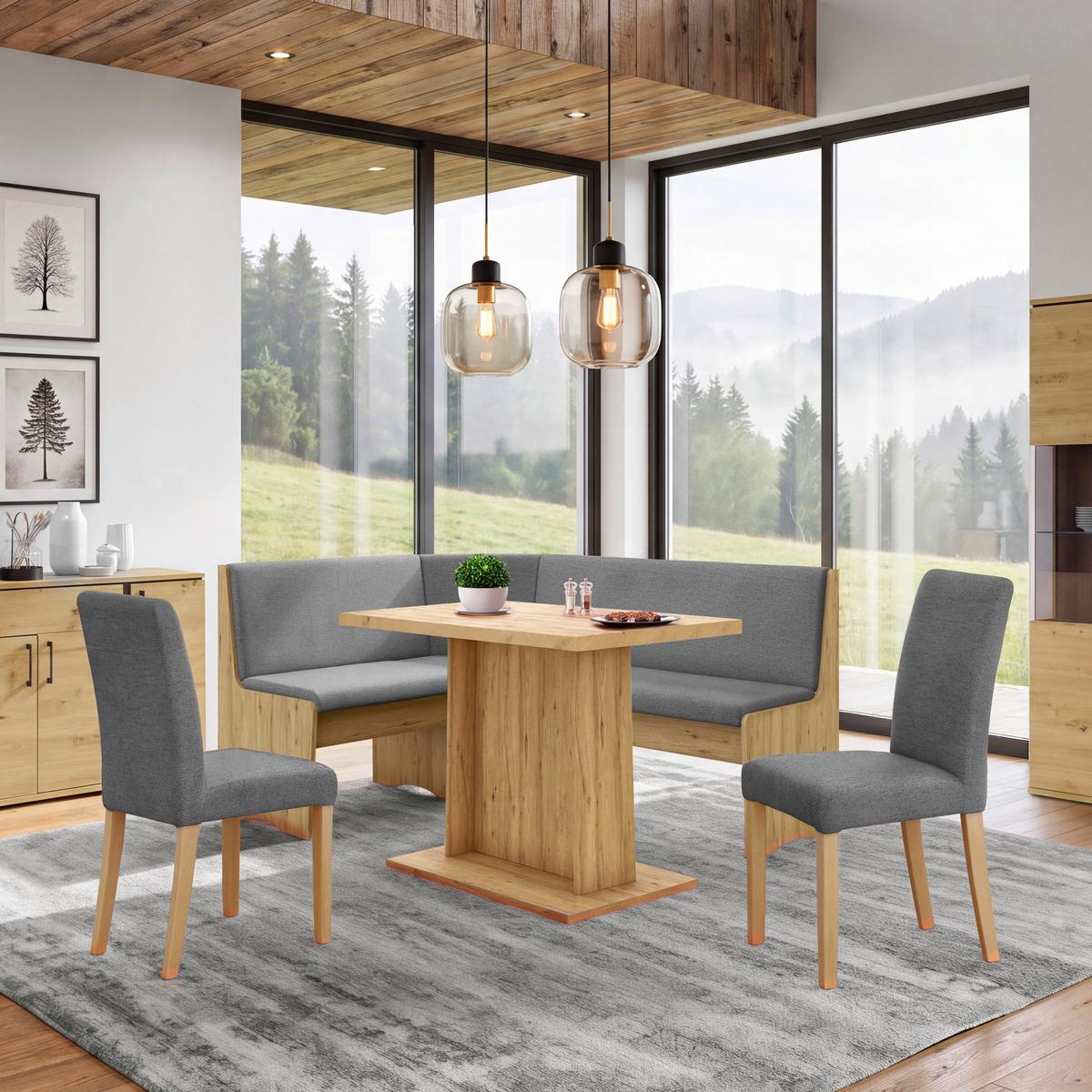 Eckbank Leipzig Webstoff dunkelgrau, 125x165cm - Dunkelgrau/Eiche Artisan, ROMANTIK / LANDHAUS, Holzwerkstoff/Textil (125/165cm)