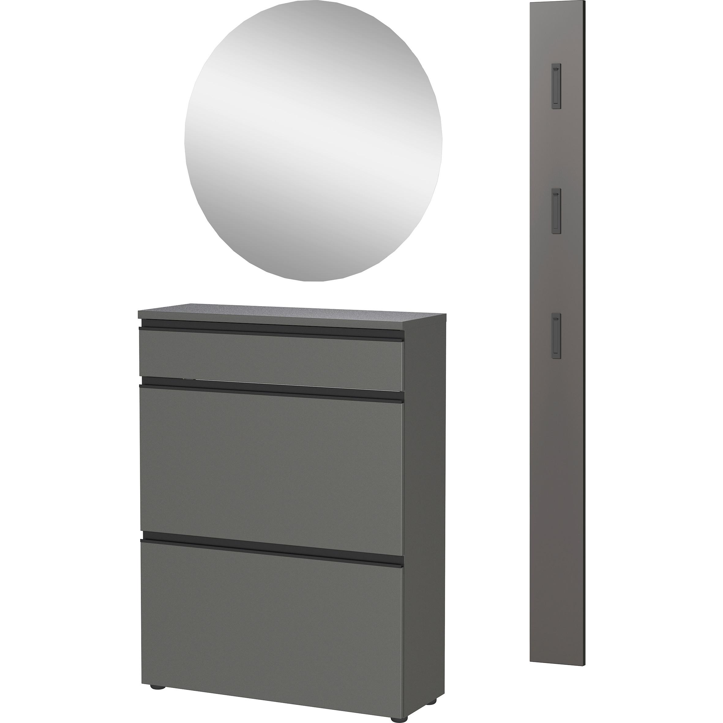 Garderobe Gw-Baldone 3-Teilig Graphitfarben B: 100 cm - Graphitfarben, Design, Glas/Holzwerkstoff (100/200/29cm) - MID.YOU