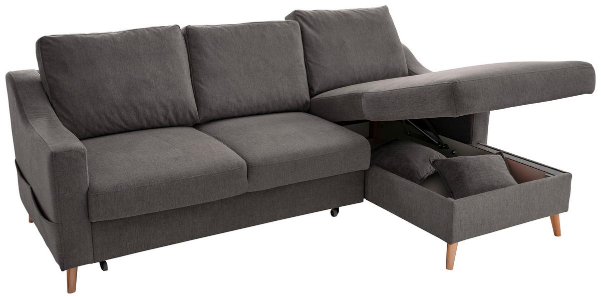 Ecksofa Mit Schlaffunktion Valentina Mit Kissen Anthrazit - Anthrazit/Naturfarben, KONVENTIONELL, Textil (228/150cm) - P & B