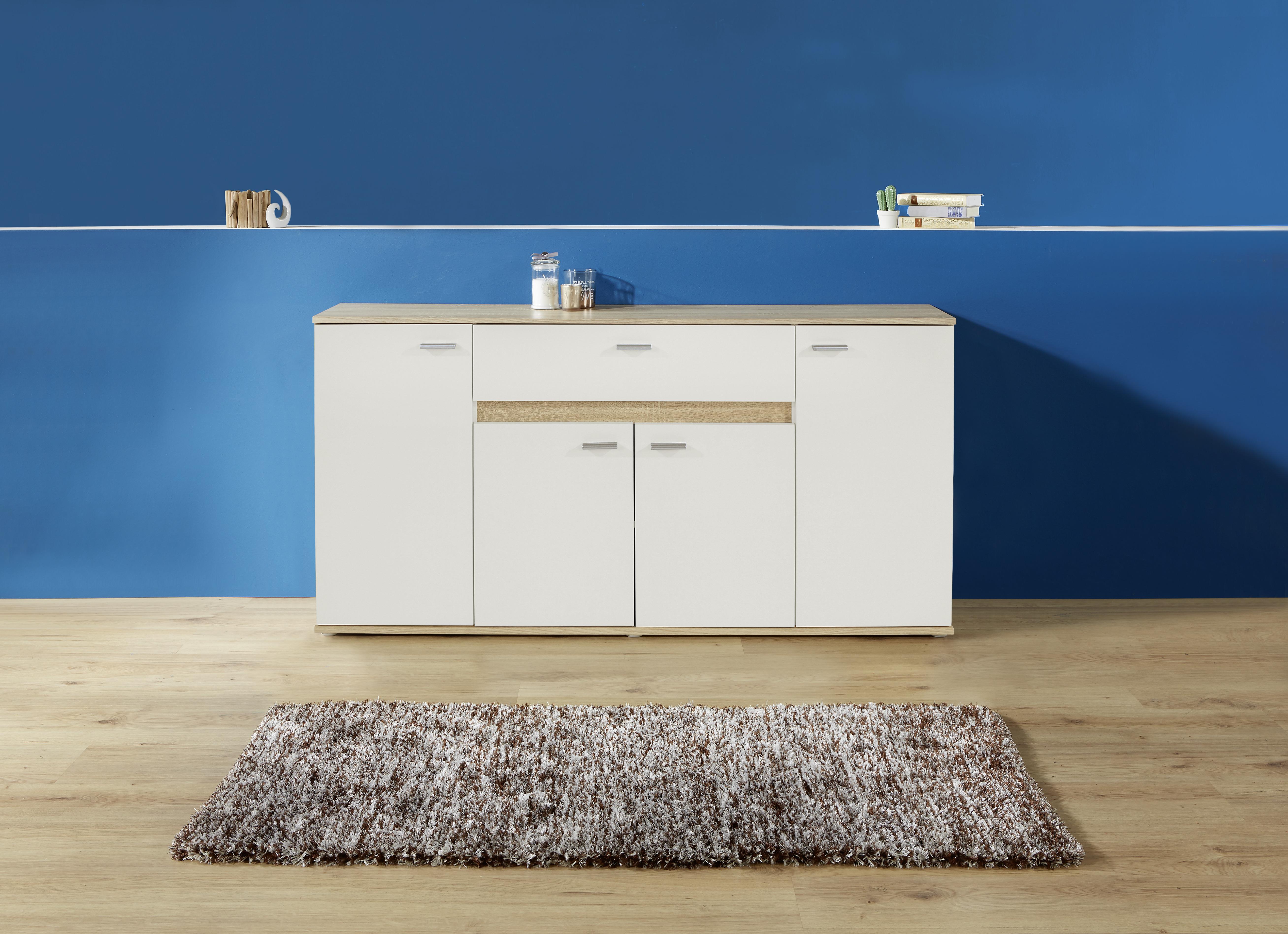 Komoda Carmen - biela/strieborná, Moderný, kompozitné drevo/plast (160/80/35cm) - Based