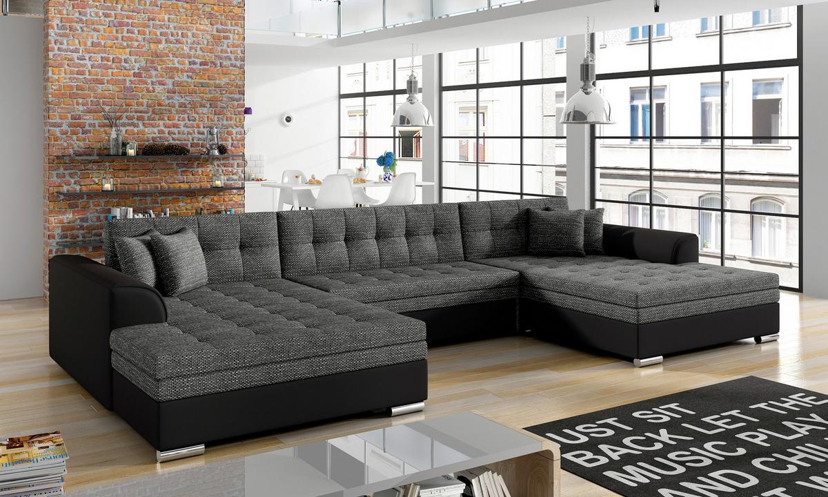 Wohnlandschaft Vento Anthrazit /Schwarz U: 165x359x165 cm - Chromfarben/Anthrazit, Design, Textil (165/359/165cm) - MID.YOU