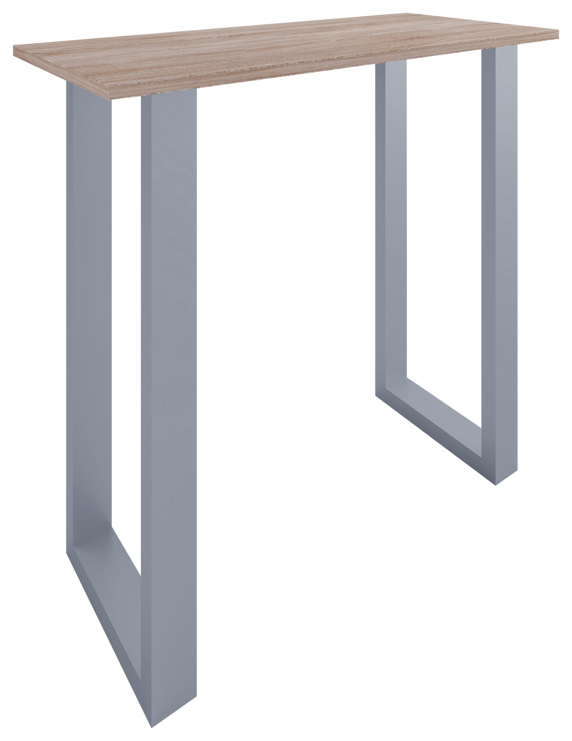 Bartisch Xona B 110x50 - Silberfarben/Sonoma Eiche, KONVENTIONELL, Holzwerkstoff/Metall (110/50/102cm)
