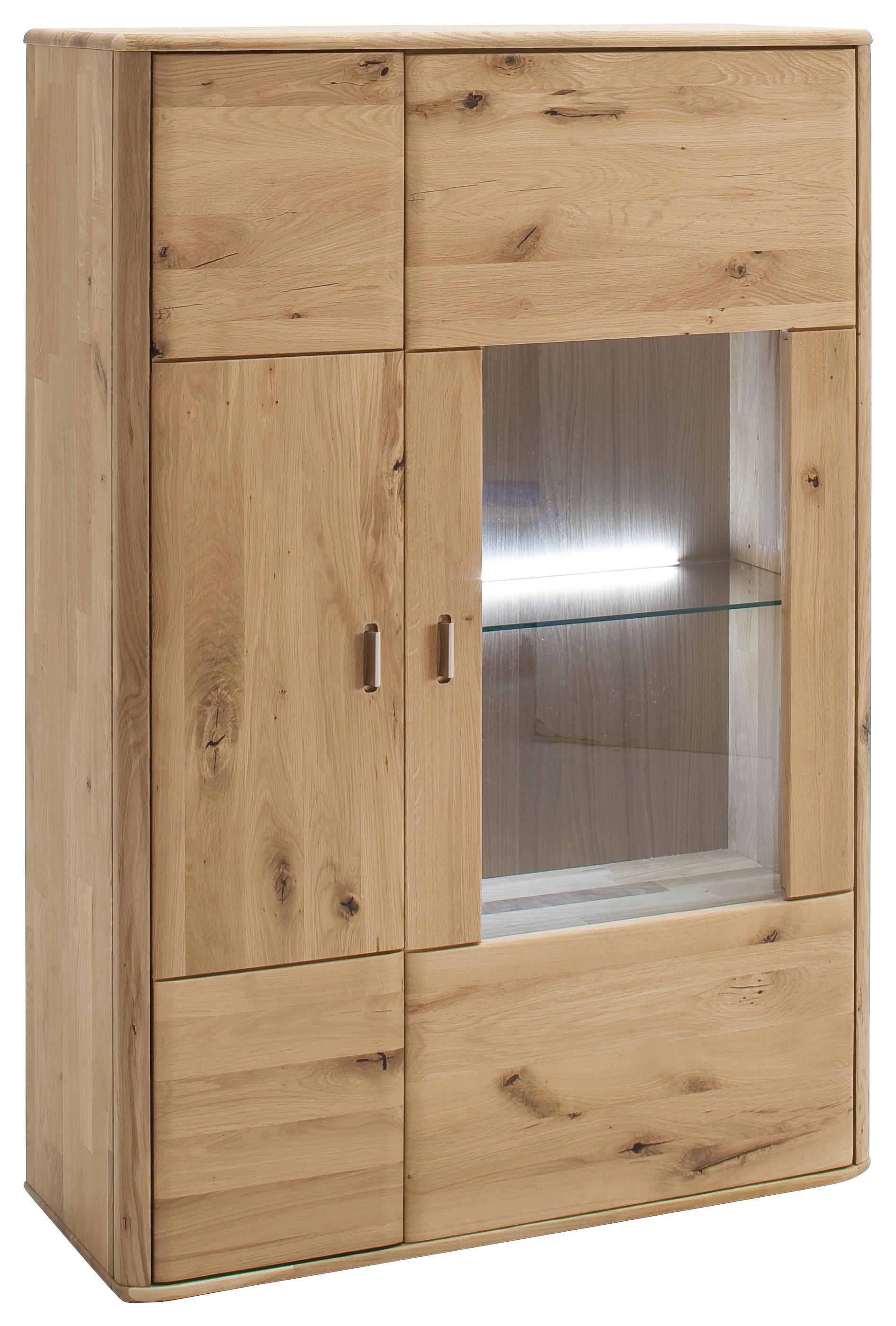 Highboard Massiv B: 96 cm Ravello Eichefarben - Eichefarben, Design, Glas/Holz (96/140/38cm) - Livetastic