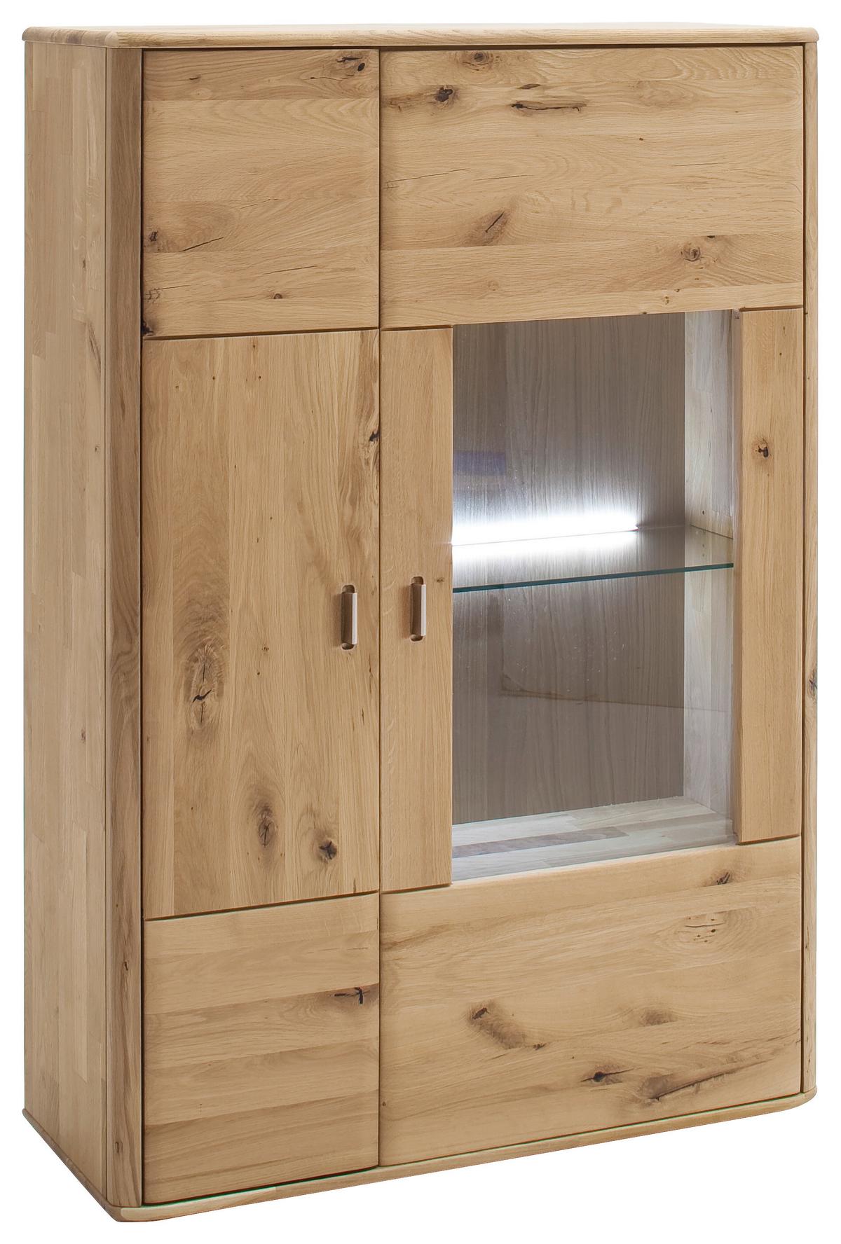Highboard Massiv B: 96 cm Ravello Eichefarben - Eichefarben, Design, Glas/Holz (96/140/38cm) - Livetastic