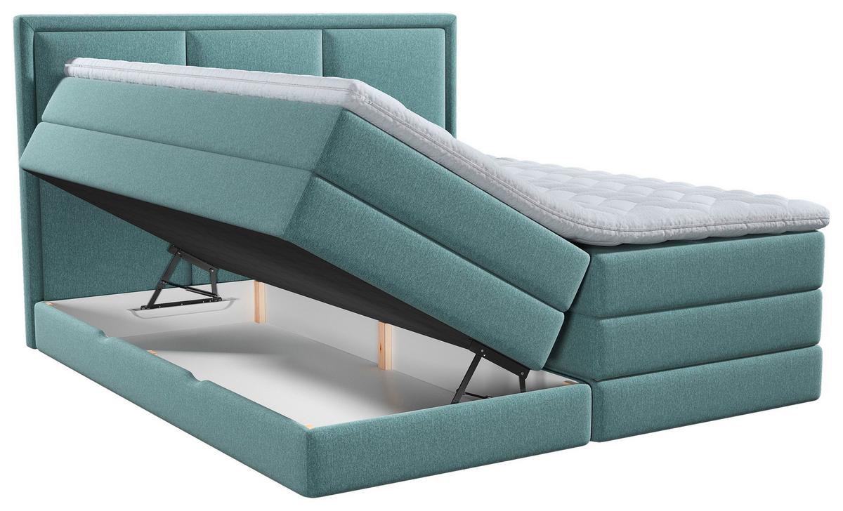 Boxspringbett mit Topper & Bettkasten 140x200 Swing - Türkis, Design, Holzwerkstoff/Textil (140/200cm) - MID.YOU