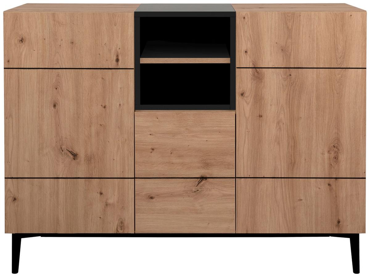 Kommode B 120 Cm Nola, Eiche Dekor/schwarz - Eichefarben/Schwarz, KONVENTIONELL, Holzwerkstoff (120/90/42cm) - MID.YOU
