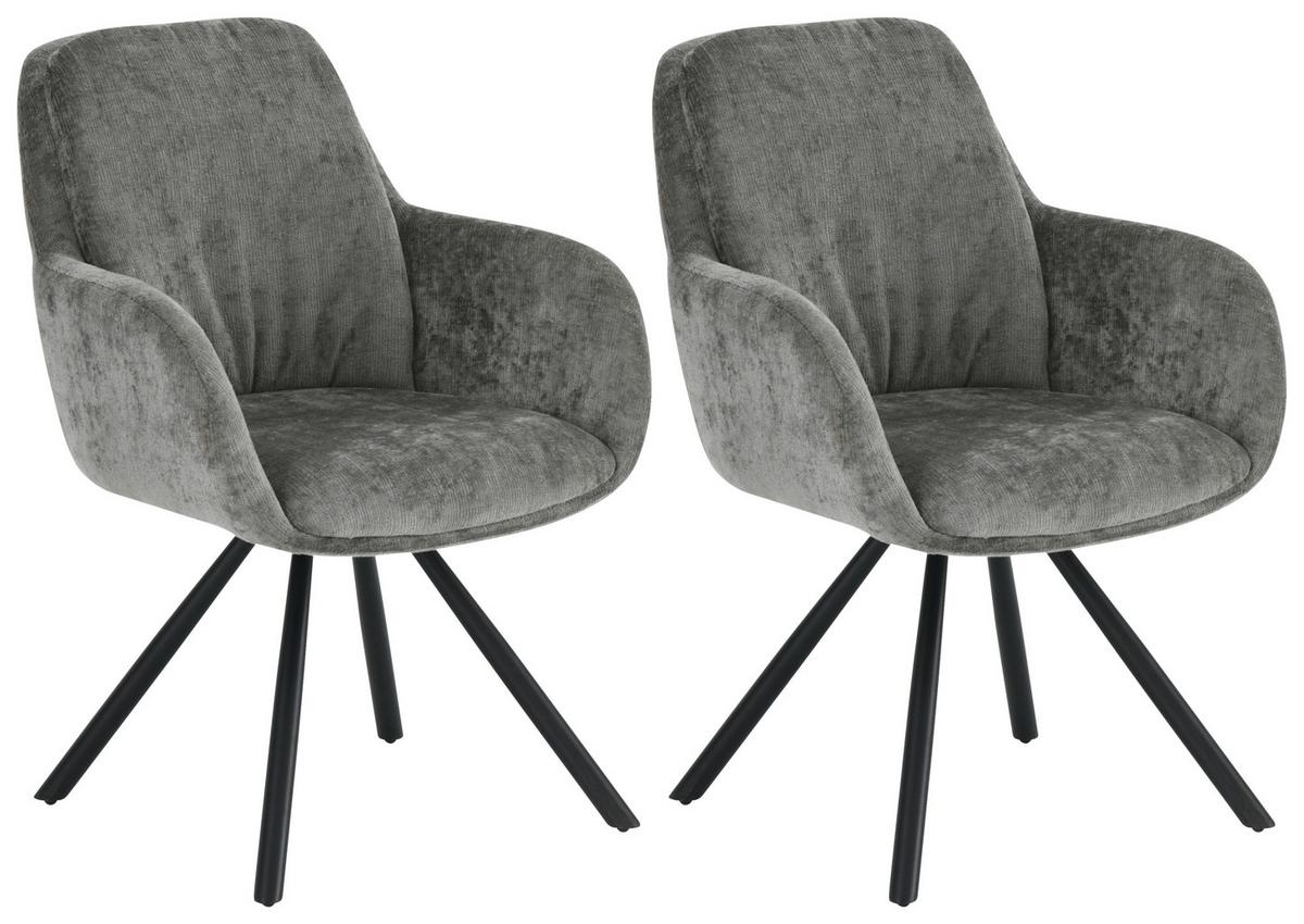Armlehnstuhl-Set Bela - Schwarz/Grau, LIFESTYLE, Holz/Textil (62/88/66cm) - MID.YOU