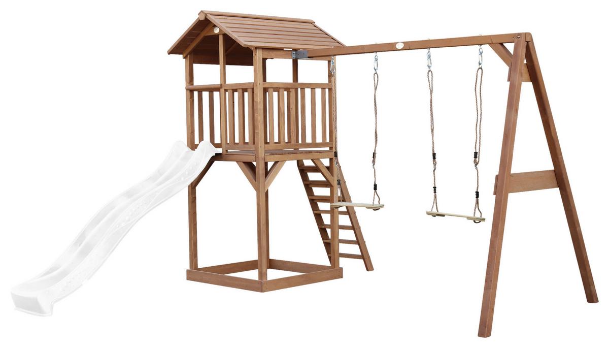 Spielturm A025.122.90 - Braun/Weiß, KONVENTIONELL, Holz/Kunststoff (356,6/241,9/349cm) - Ambia Garden