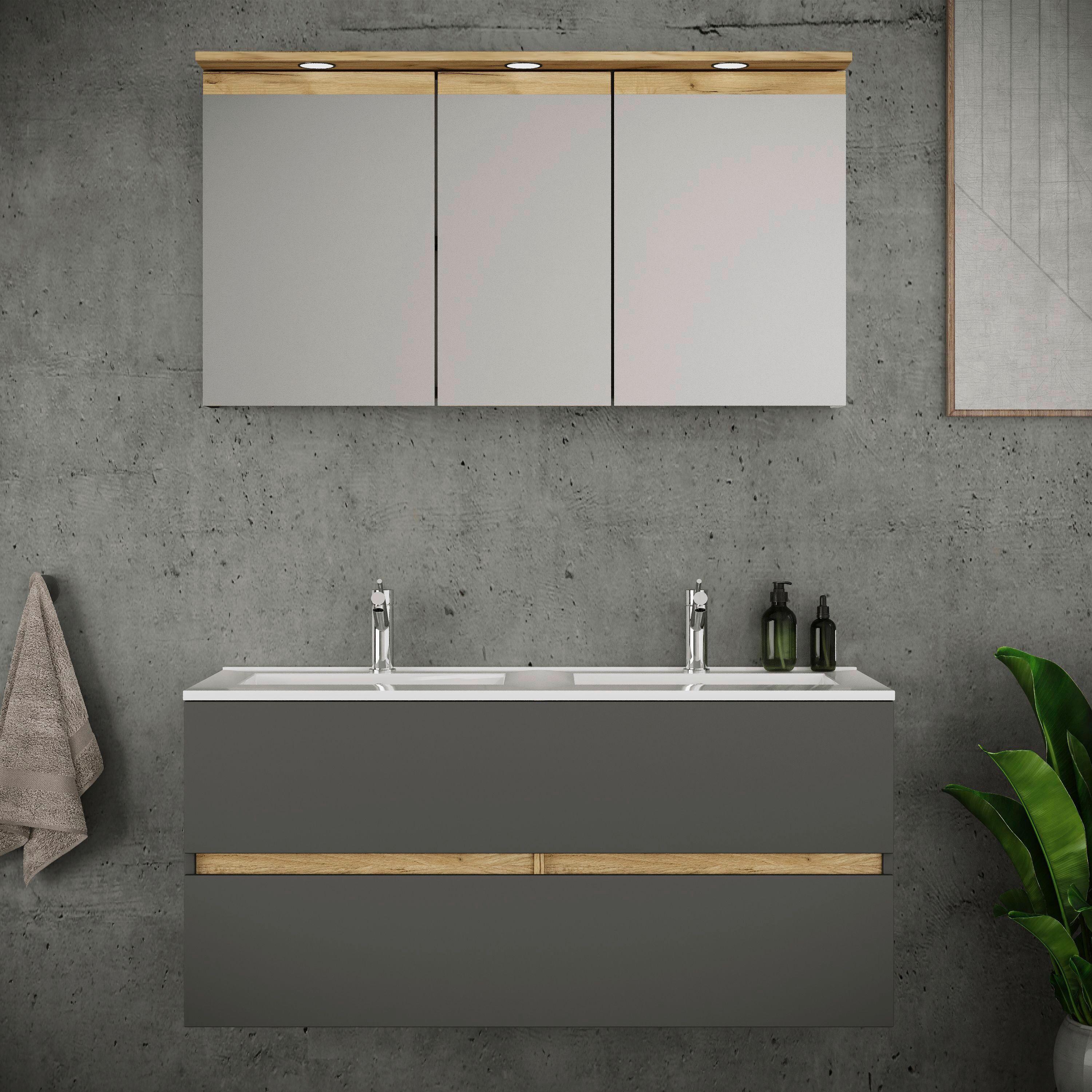 Fürdőszobabútor Cosila - méztölgy színű/antracit, Trend, faalapú anyag/kerámia (112cm) - MID.YOU