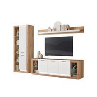Wohnwand Brixen Weiß/Eichefarben B: 298cm - Eichefarben/Weiß, Design, Glas/Holzwerkstoff (298/195/43cm) - MID.YOU