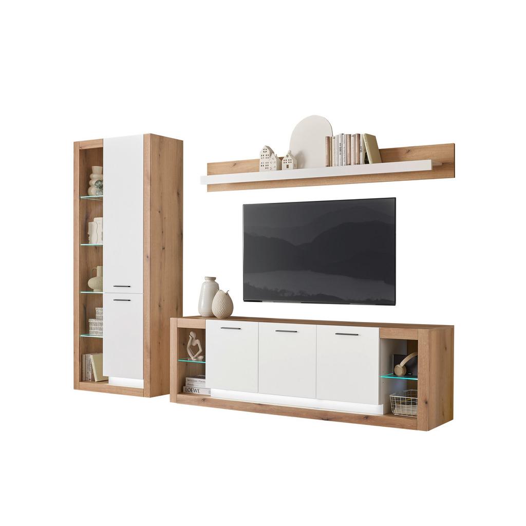 Wohnwand Brixen Weiß/Eichefarben B: 298cm
