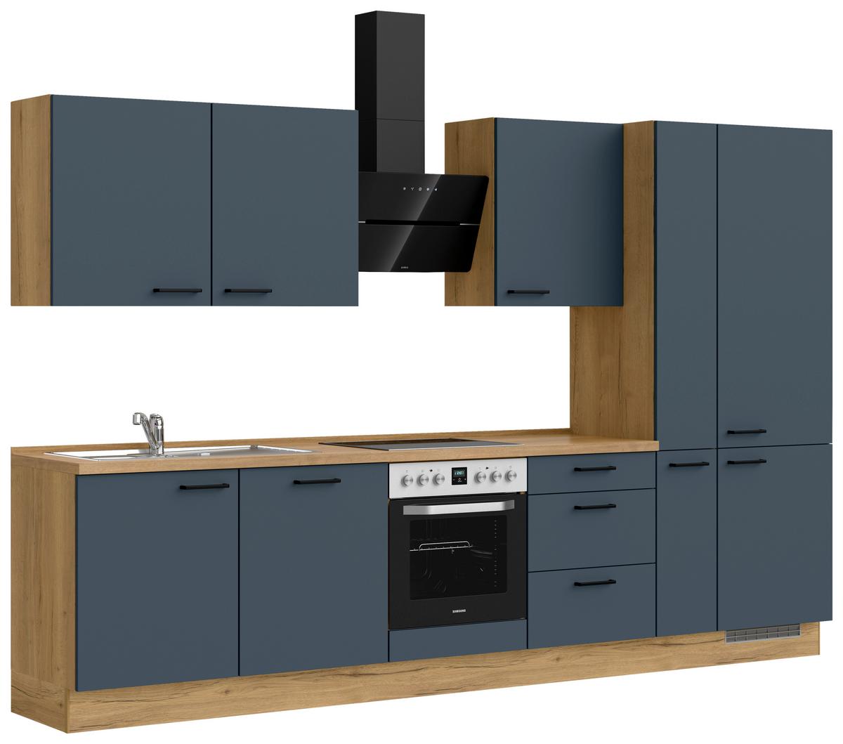 Küchenleerblock Easytouch High-Line, H11 Re. - Blau/Eichefarben, MODERN, Holzwerkstoff (330cm) - Nobilia