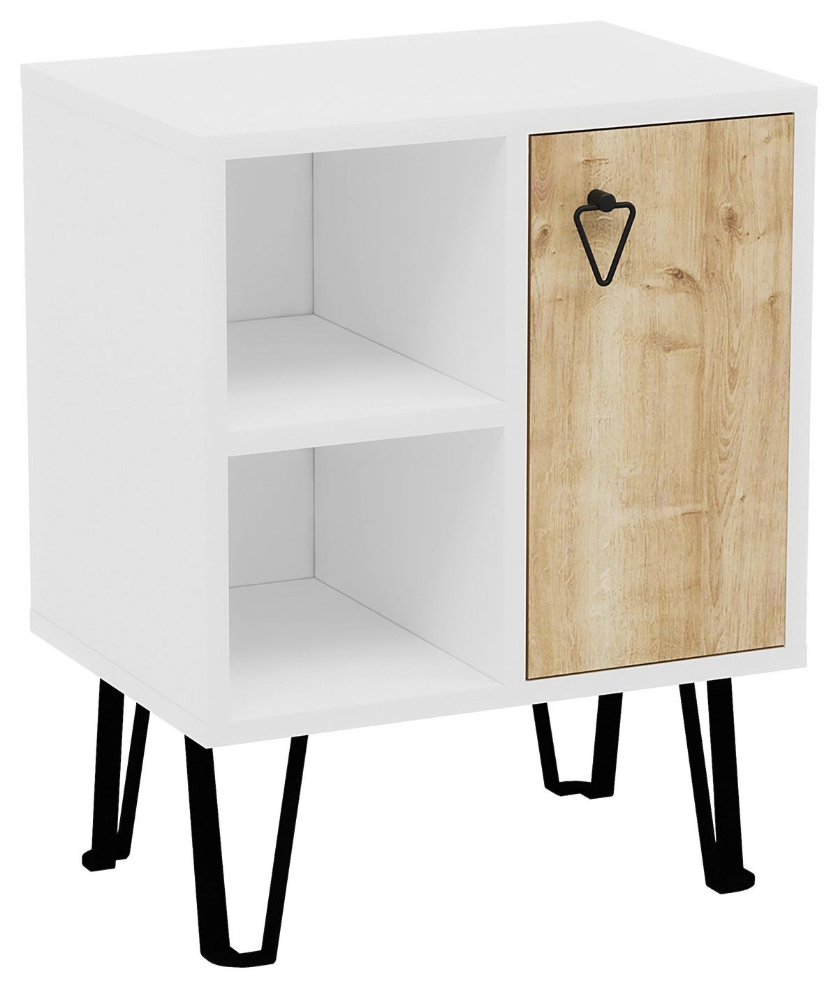 Nachtkästchen Eiche Dekor, Weiß H: 63 cm Neptun - Eichefarben/Weiß, Design, Holzwerkstoff (50/63/35cm) - MID.YOU