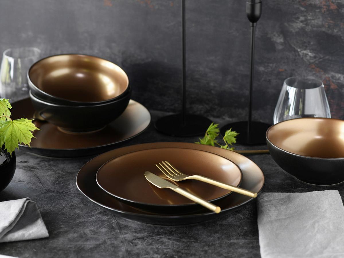 Kombinovaný servis čierna/zlatá - čierna/zlatá, keramika (29,5/29,5/28cm) - Creatable