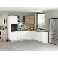 Eckküche Dafne 250x225 Cm Weiß/nussbaum Dekor - Edelstahlfarben/Nussbaumfarben, LIFESTYLE, Holzwerkstoff/Kunststoff (250/225cm) - MID.YOU