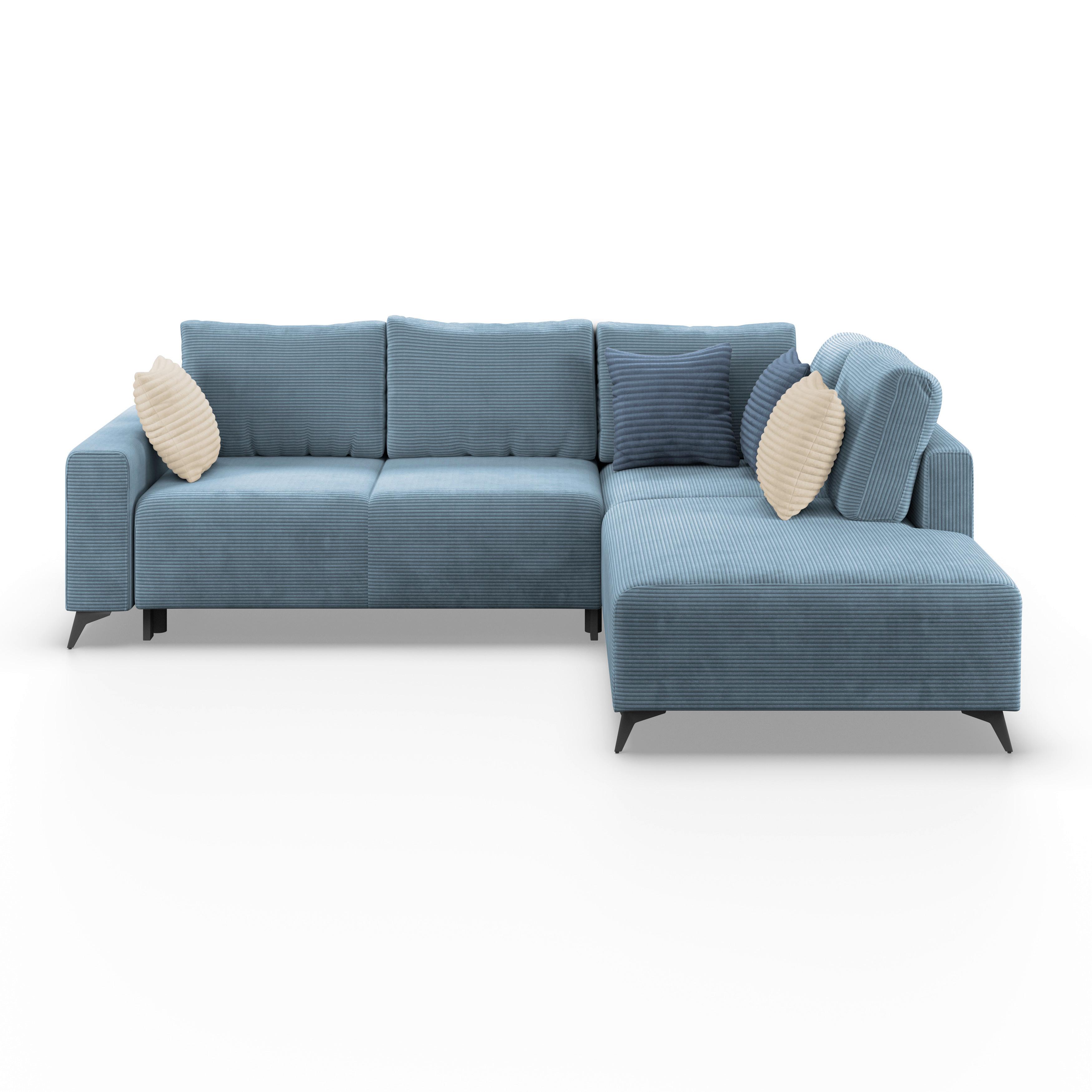 Ecksofa Mit Schlaffunktion Lincoln Blau Cord 270x212 Cm - Blau/Schwarz, MODERN, Textil (270/212cm)