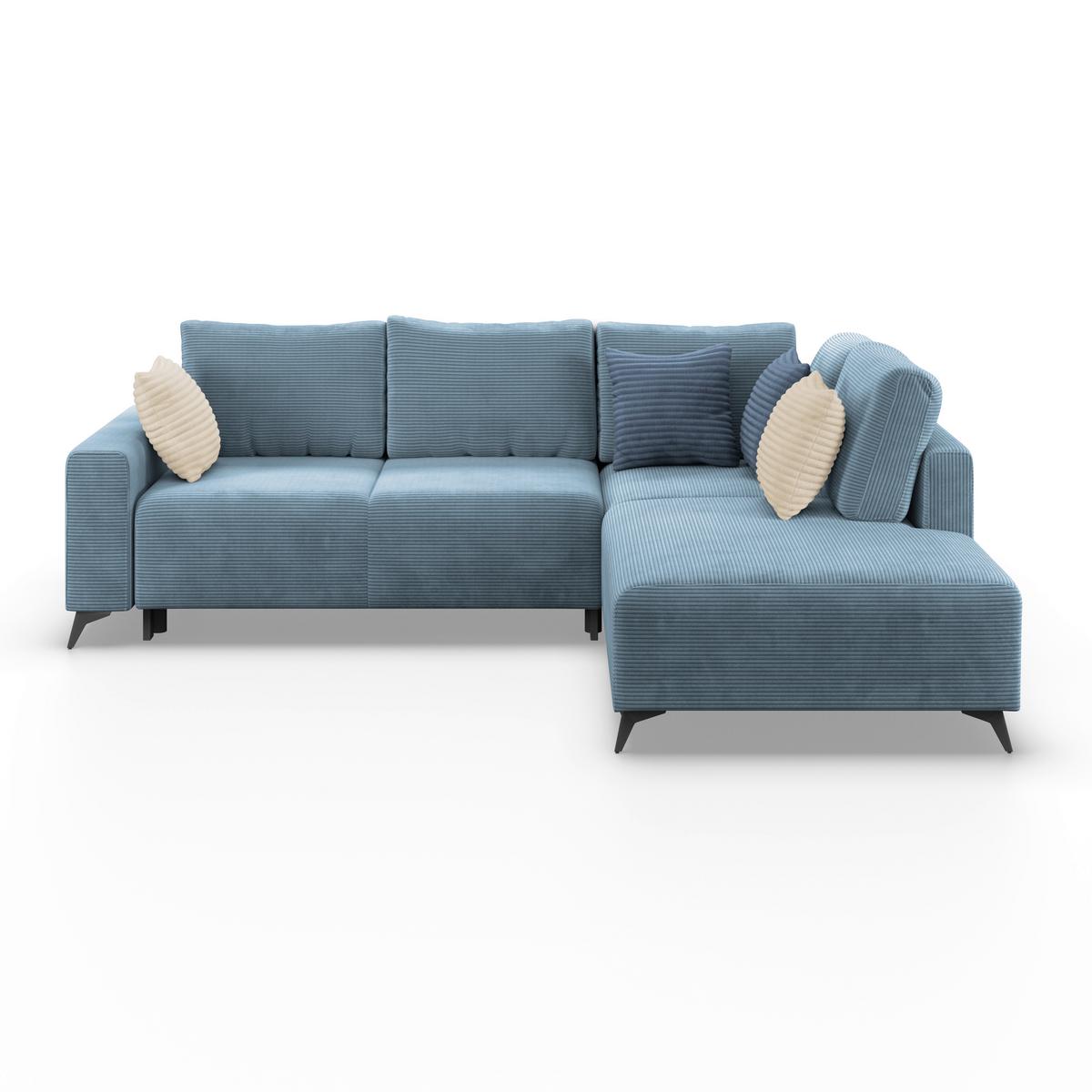 Ecksofa Mit Schlaffunktion Lincoln Blau Cord 270x212 Cm - Blau/Schwarz, MODERN, Textil (270/212cm)