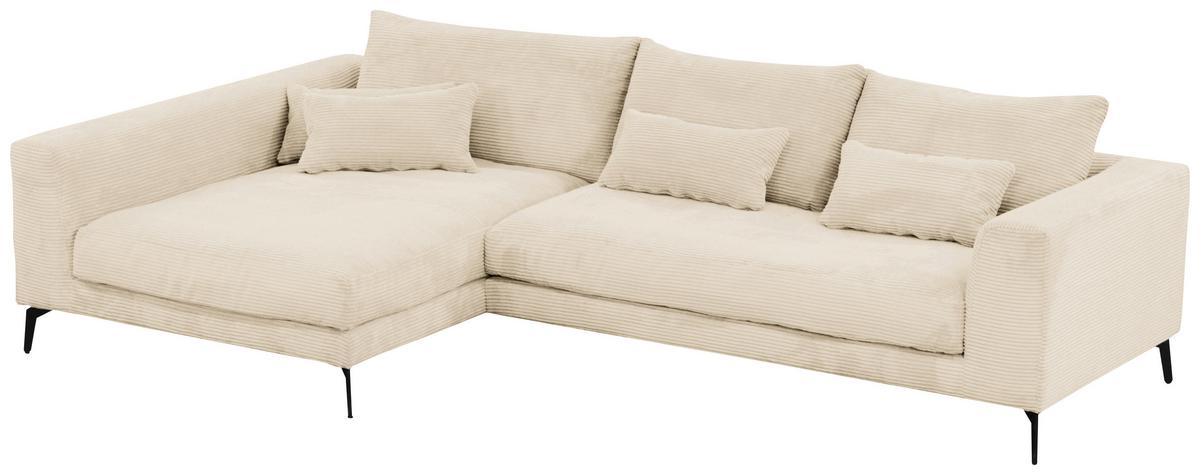 Ecksofa Berlin Cord Creme 172x313 cm - Creme/Schwarz, Design, Textil (172/313cm) - Livetastic