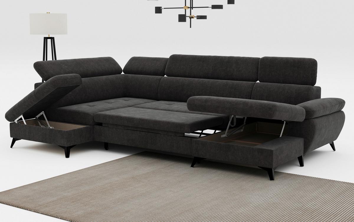 Wohnlandschaft Hudson Mit Schlaffunktion Dunkelgrau - Schlammfarben/Dunkelgrau, Textil (207/324/166cm) - MID.YOU