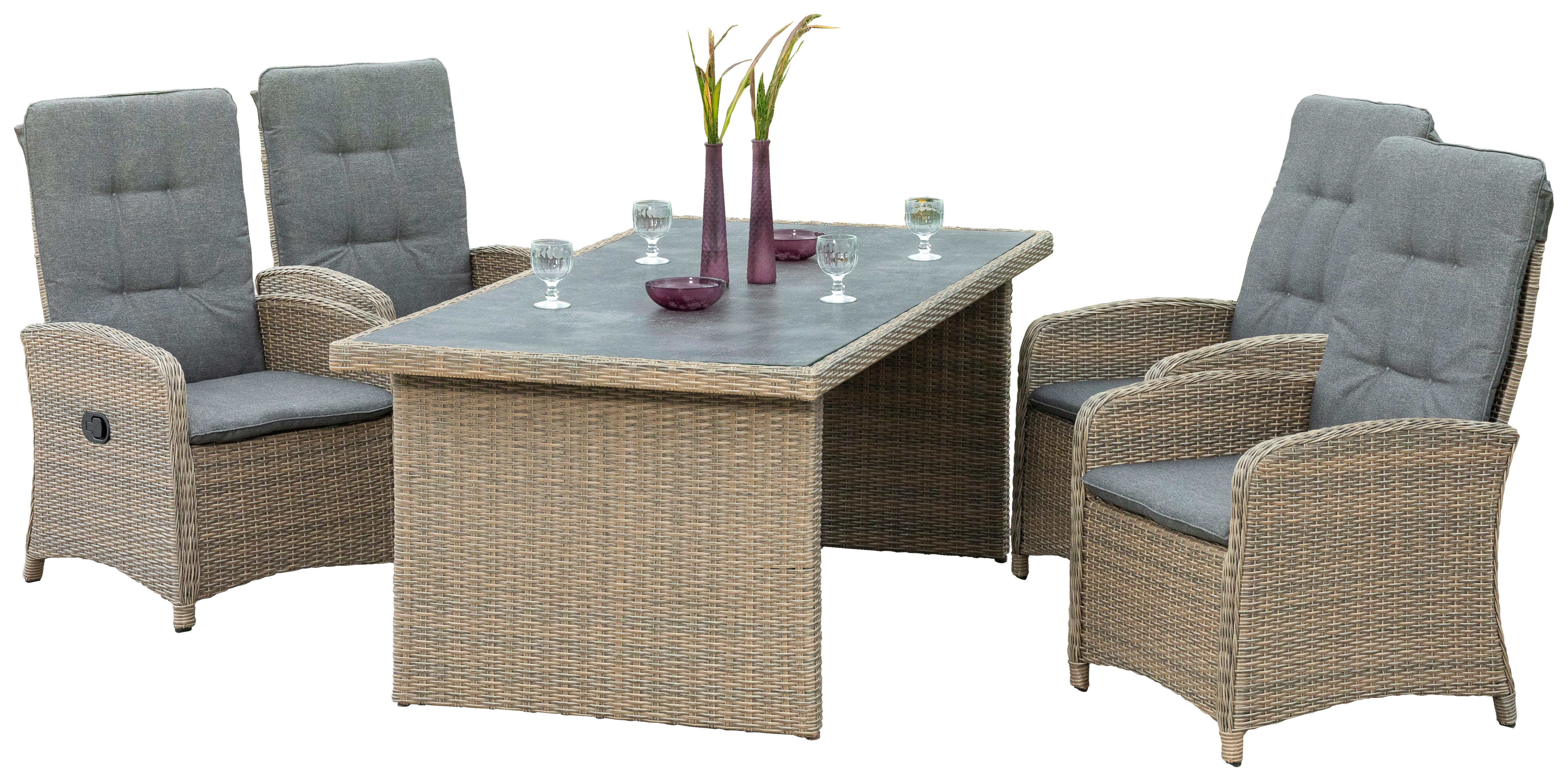 Gartengarnitur 5-Tlg. Atrani Textil/Glas/Metall/Kunststoff - Schieferfarben/Beige, KONVENTIONELL, Glas/Kunststoff - Gardenson