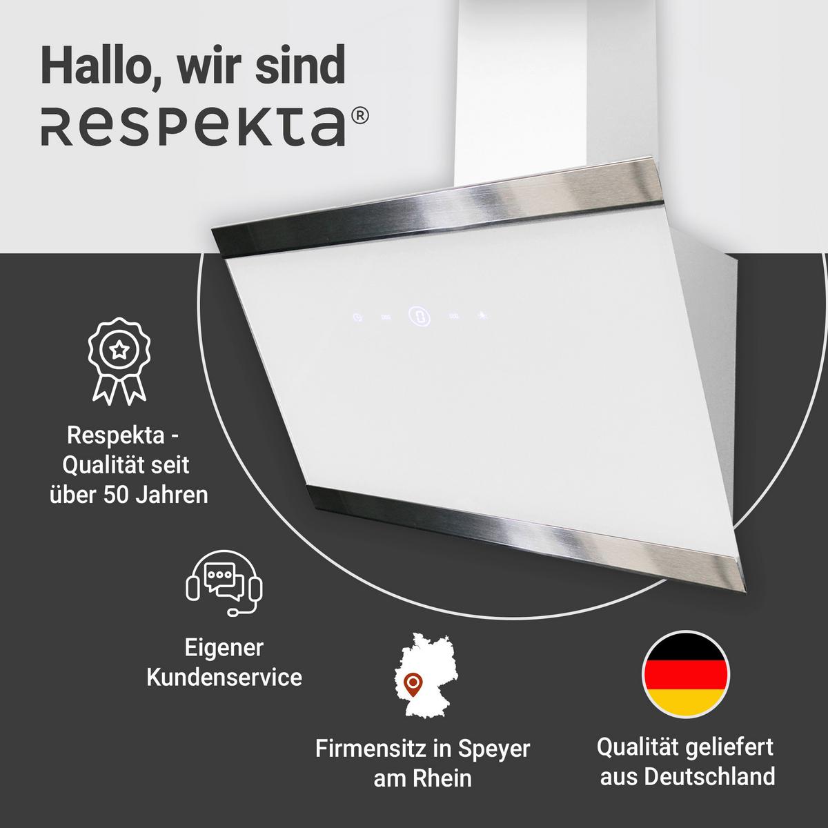 Dunstabzugshaube Respekta Bxh: 59,5-74,2-109,2 Cm - Weiß, Trend, Glas/Metall (59,5/74,2-109,2/38,5cm) - Respekta