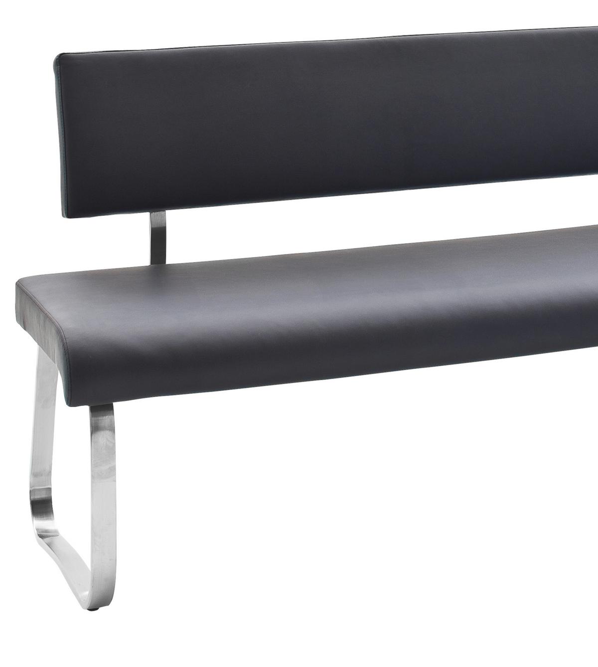 Eckbank Schwarz Echtleder Arco 200x150 Cm - Edelstahlfarben/Schwarz, Design, Leder/Metall (200/150cm) - Livetastic