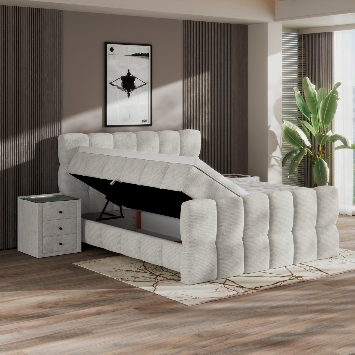 Boxspringbett Brisbane inkl. Bettkasten 180x200 - Creme/Schwarz, Trend, Holz/Holzwerkstoff (180/200cm) - Sembella