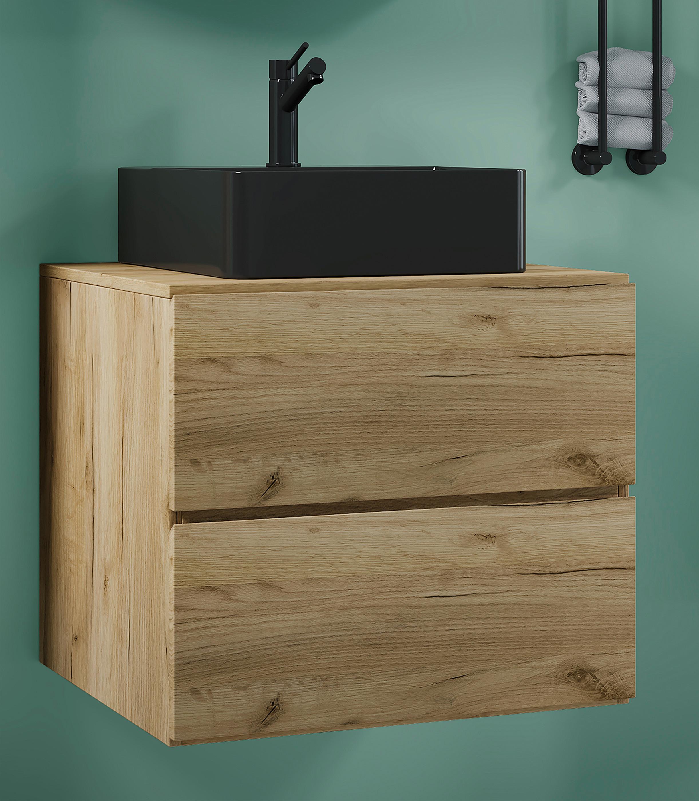 Waschtischkombi Lendas Bl S - Honigeiche/Schwarz, MODERN, Keramik/Holzwerkstoff (61cm) - MID.YOU