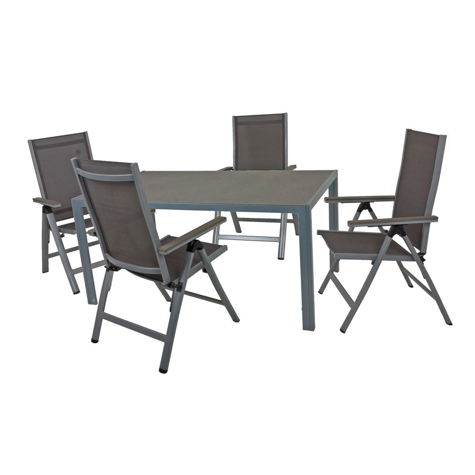 Tischgruppe Grace - Dunkelgrau/Silberfarben, Basics, Glas/Kunststoff - Gardenson