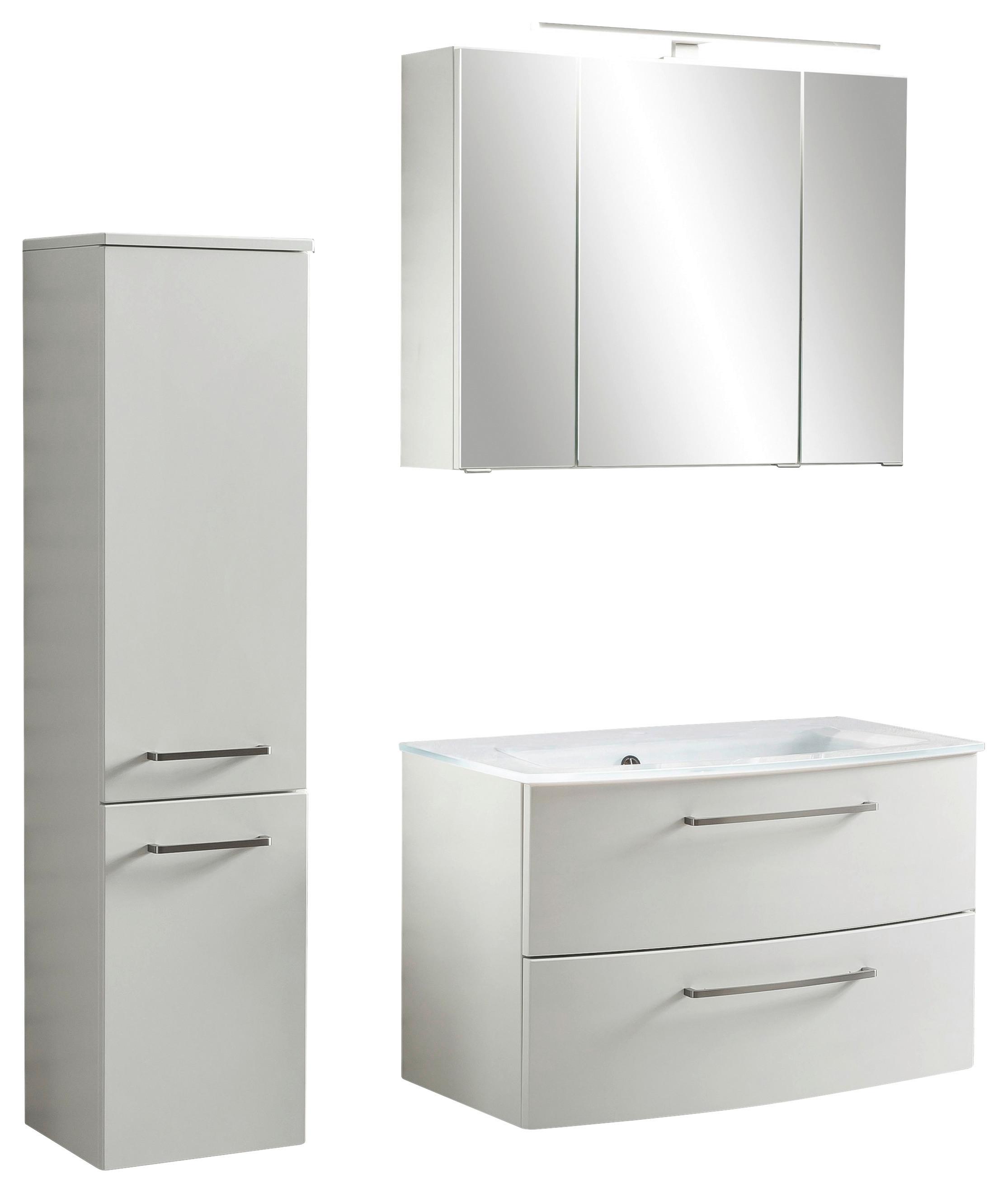 Badmöbel-Set 3-Tlg. Stockholm B: 110 cm Weiß - Weiß, KONVENTIONELL, Glas/Holzwerkstoff (110cm) - Held