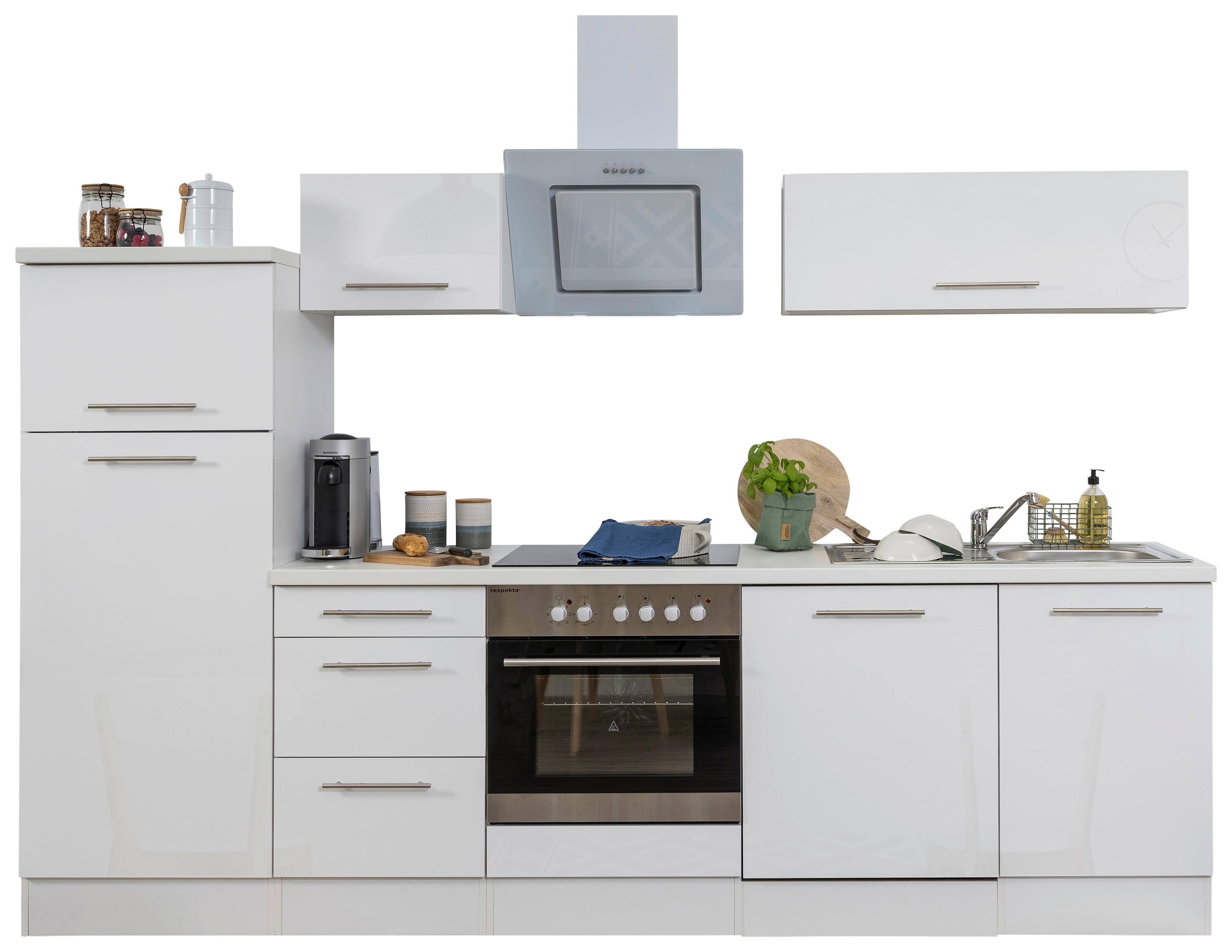Küchenzeile mit Geräten 280 cm Weiß - Weiß, KONVENTIONELL, Holzwerkstoff (280cm) - Respekta