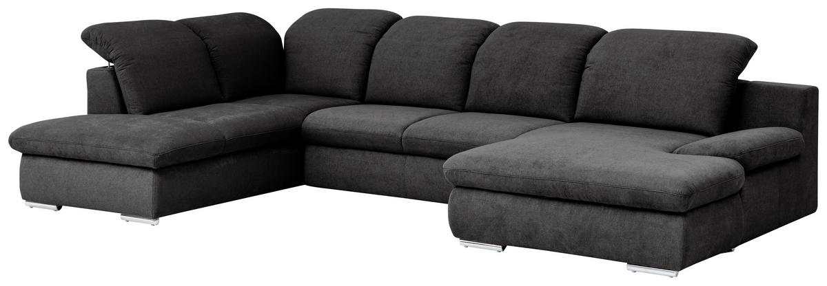 Wohnlandschaft Isona Schwarz Chenille - Chromfarben/Schwarz, Design, Textil (212/353/165cm) - Livetastic