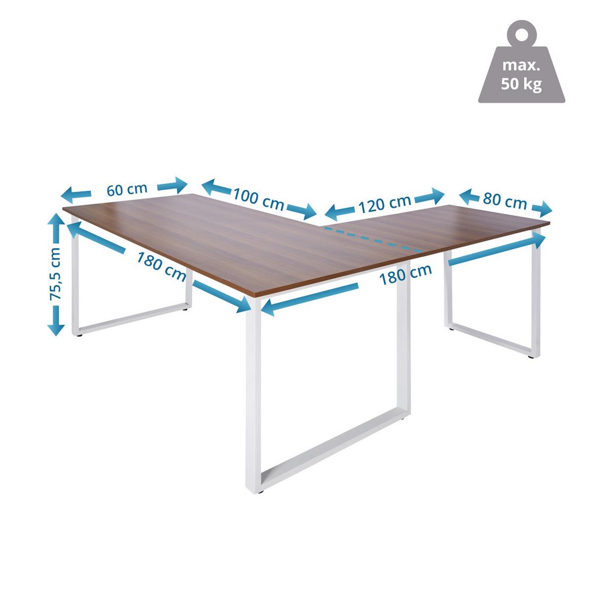 Eckschreibtisch Workspace Xl I B: 180 Cm Weiß/walnuss Dekor - Walnussfarben/Weiß, Basics, Holzwerkstoff/Metall (180/180/75,5cm) - MID.YOU
