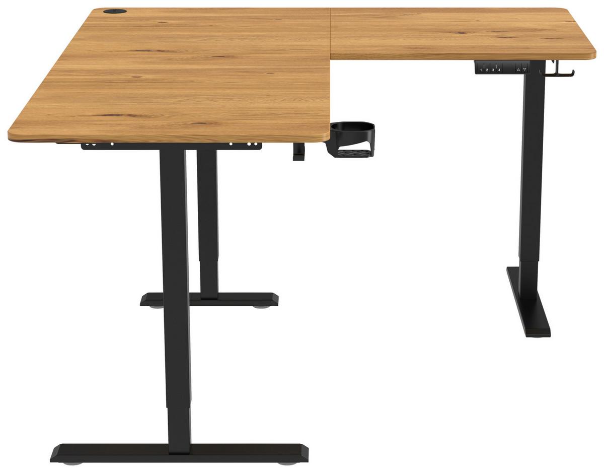 Eckschreibtisch Nimi Schwarz/Eiche L: 160cm - Plankeneiche/Schwarz, MODERN, Holzwerkstoff/Kunststoff (160/140/72-117cm) - Livetastic