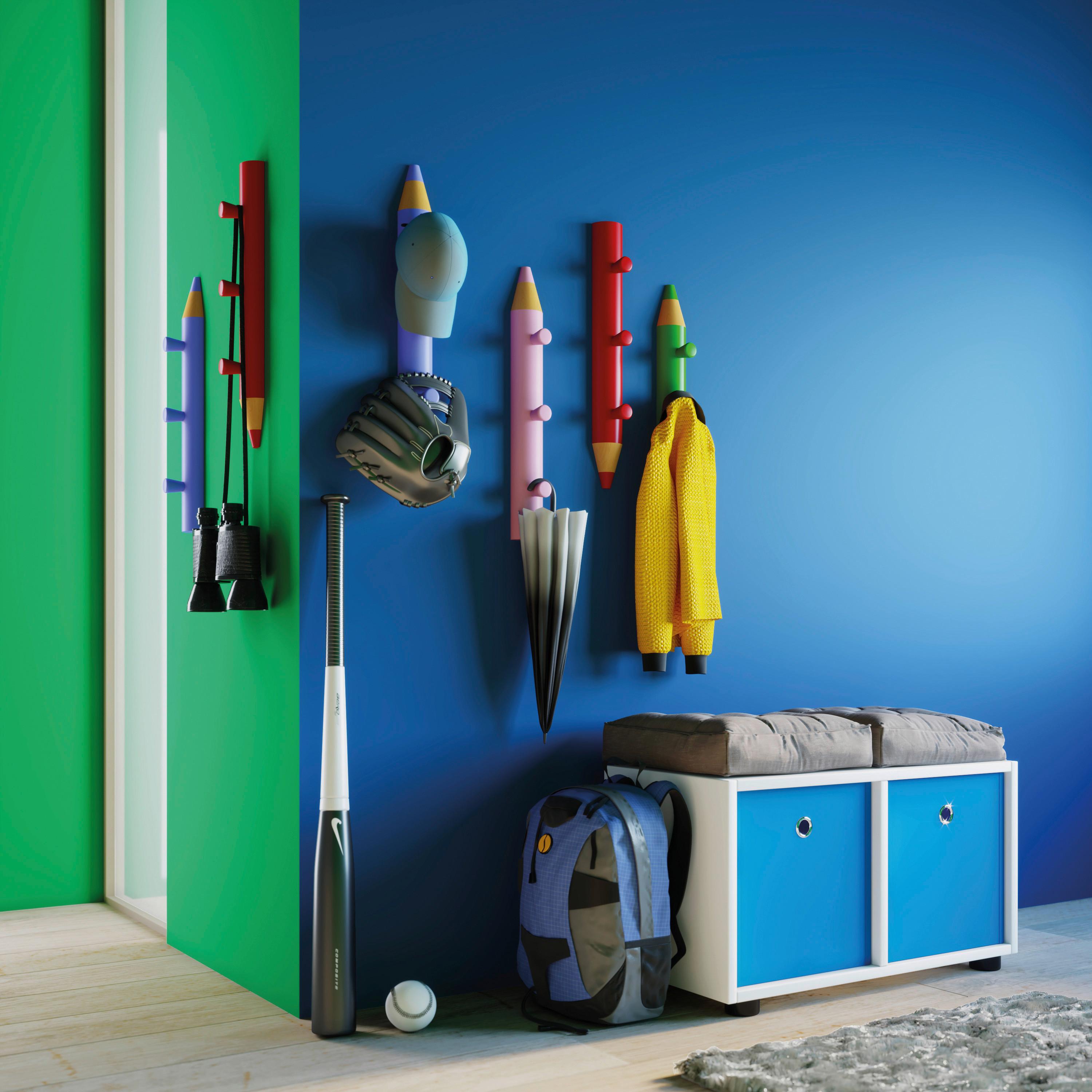Hakenleiste Stifto B: 37 cm Buntstiftform Blau 3 Haken - Blau, Design, Holzwerkstoff (37/5/6cm) - MID.YOU