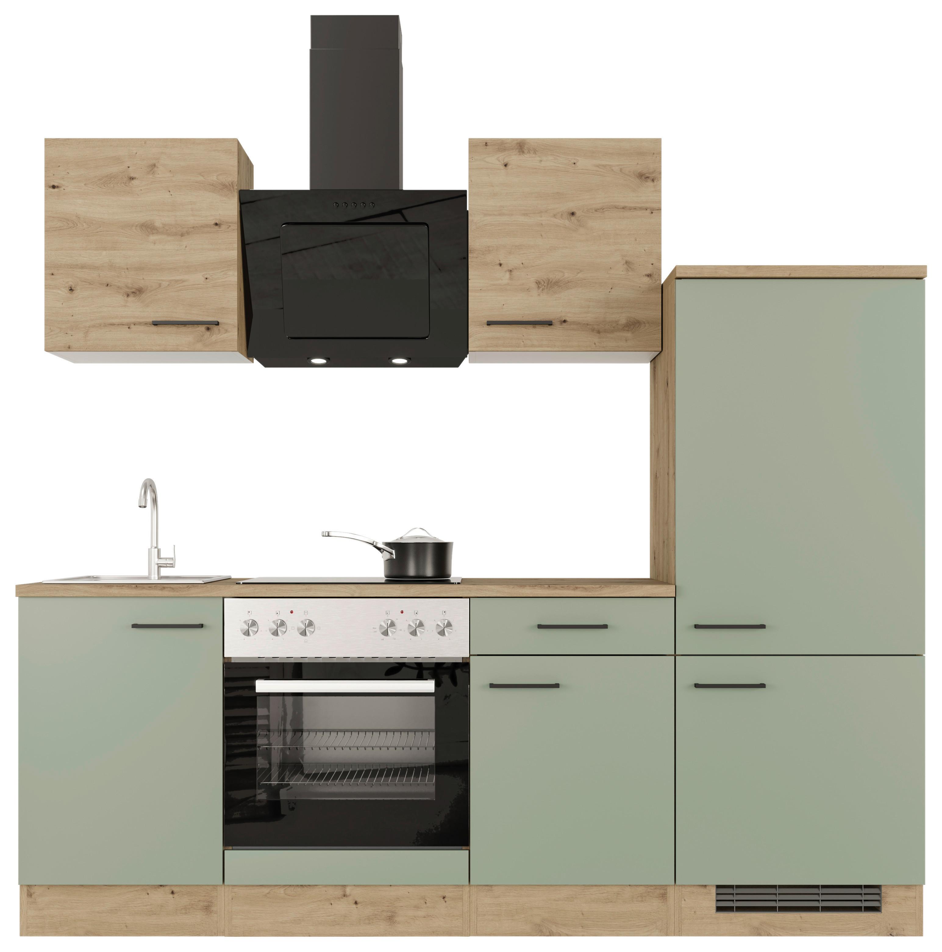 Kuchynský blok CARA bez spotrebičov, šírka 220 cm - čierna/zelená, Konventionell, kov/kompozitné drevo (220/200/60cm)