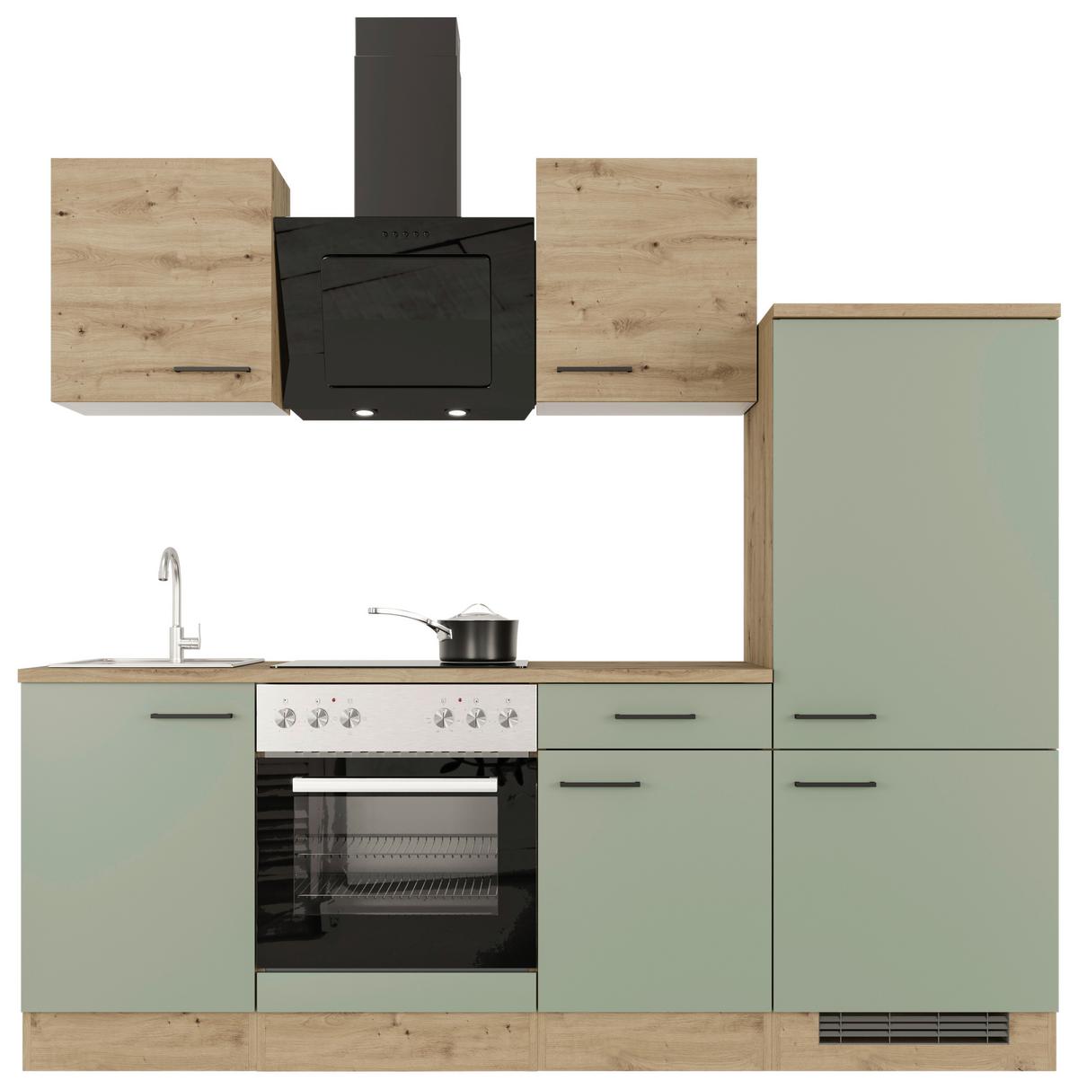 Kuchyňský blok CARA bez spotřebičů, šířka 220 cm - černá/zelená, Konvenční, kov/kompozitní dřevo (220/200/60cm)