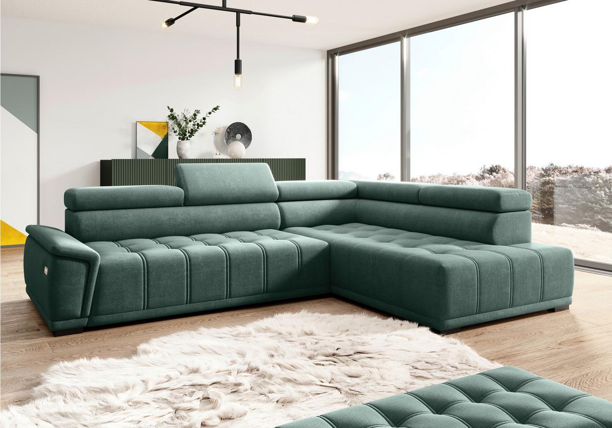 Rohová sedačka GRINALDI, pravá, tmavě zelená - černá/tmavě zelená, Moderní, textil/plast (283/106cm) - Premium Living