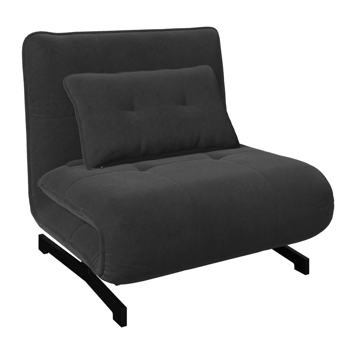 Rozkladacie kreslo LUNA, tmavosivé buklé, max.120 kg - čierna/tmavosivá, Modern, kov/textil (92/40/66cm) - Bessagi Home