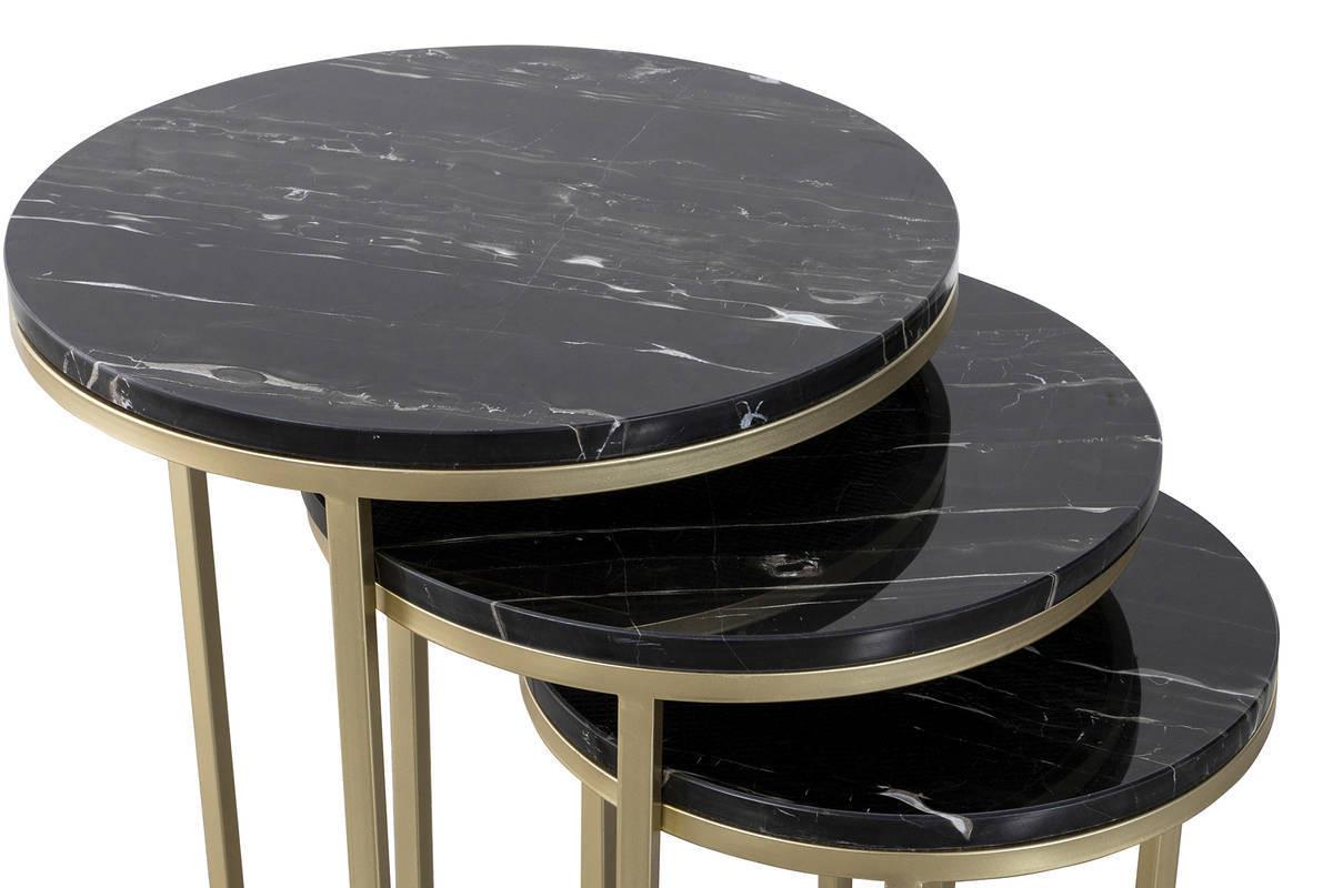 Beistelltisch 3-Teilig Tria Schwarz/Goldfarben - Goldfarben/Schwarz, Trend, Stein/Metall - Kayoom