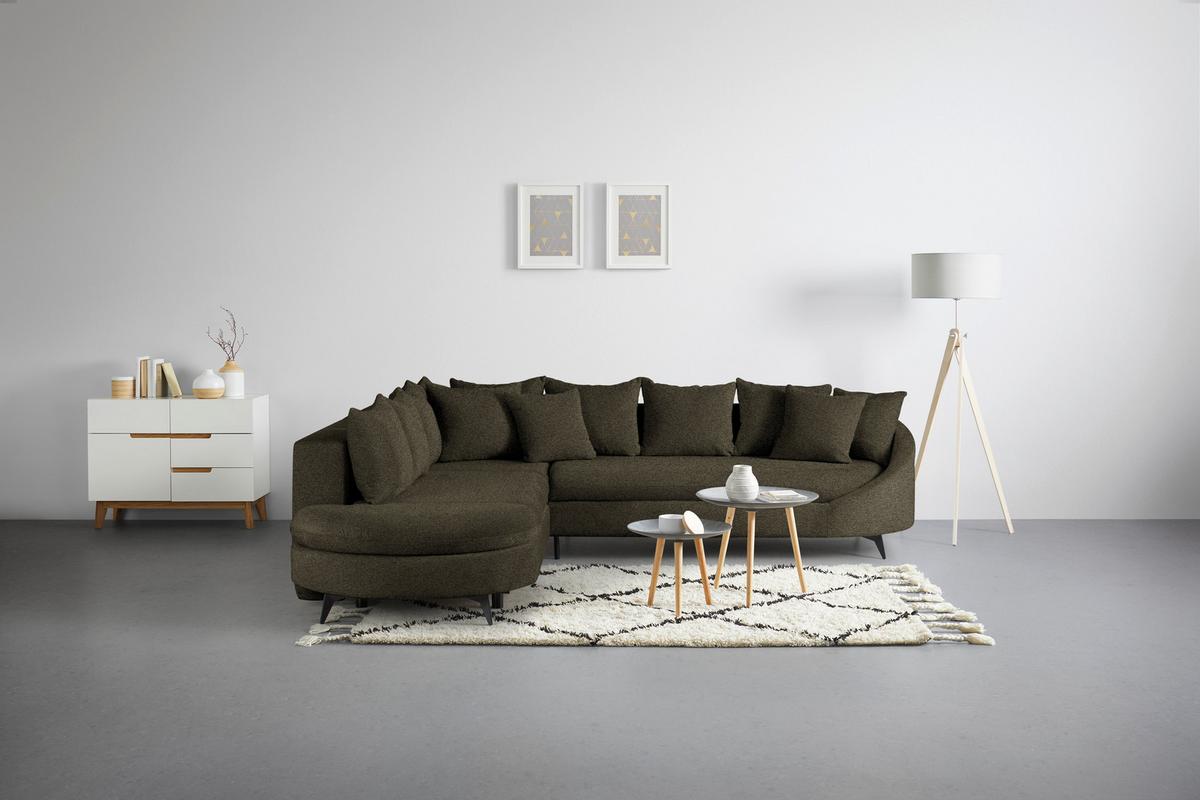 Rohová sedačka AXEL, levá, tmavé zelená tkanina - černá/tmavě zelená, Moderní, kov/textil (250/291cm) - Mömax
