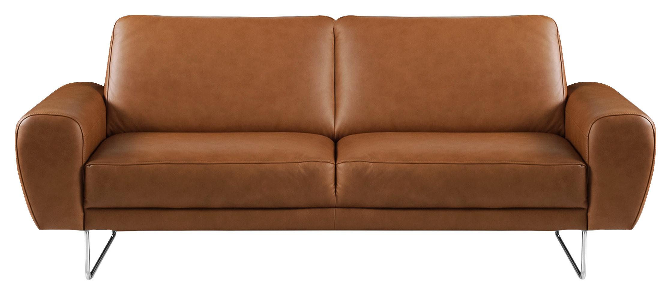 Ecksofa Spring Cognac Chrom B: 177 cm - Chromfarben/Cognac, Design, Leder (177/85/92cm) - Livetastic