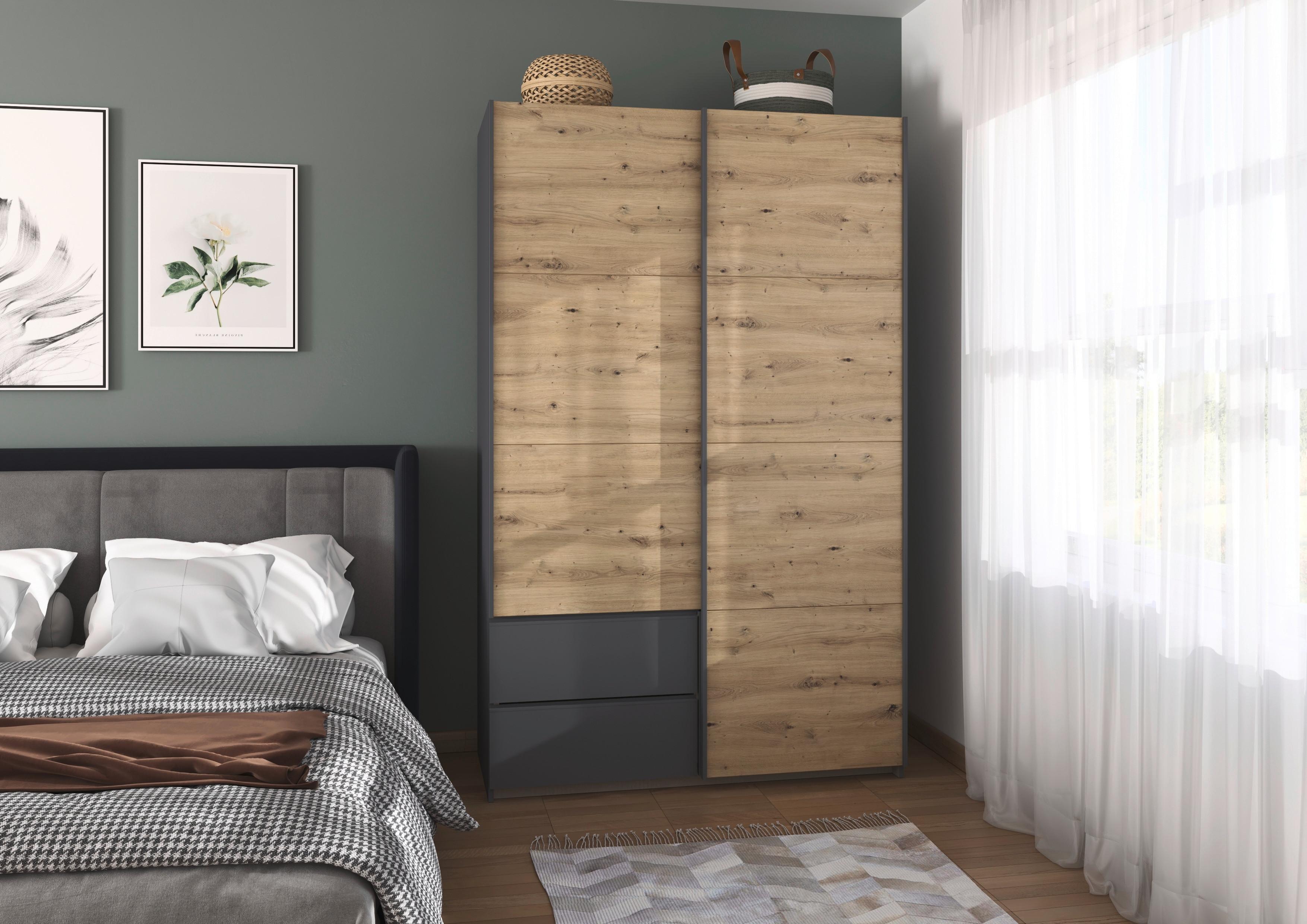 Schwebetürenschrank Stoke Grau Eiche Artisan Dekor - Eiche Artisan/Grau, MODERN, Holzwerkstoff (131/210/59cm) - Rauch Möbel