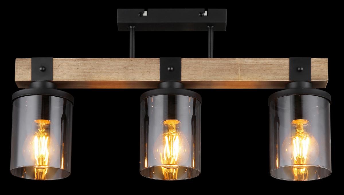 Deckenleuchte 15555-3D - Dunkelbraun/Schwarz, Natur, Glas/Holz (52/10/28,6cm) - Globo